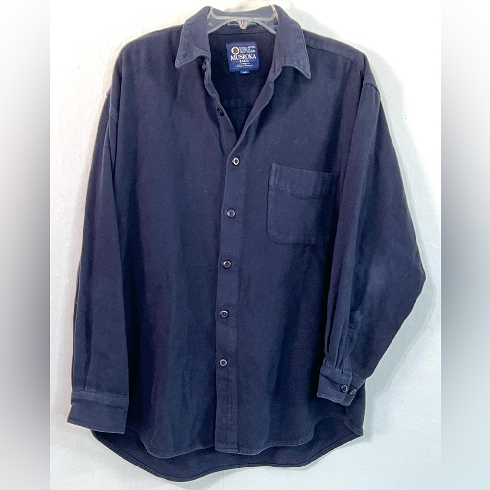 MUSKOKA LAKES MENS DARK BLUE COTTON BLEND BUTTON UP SHIRT Sz. LARGE #177